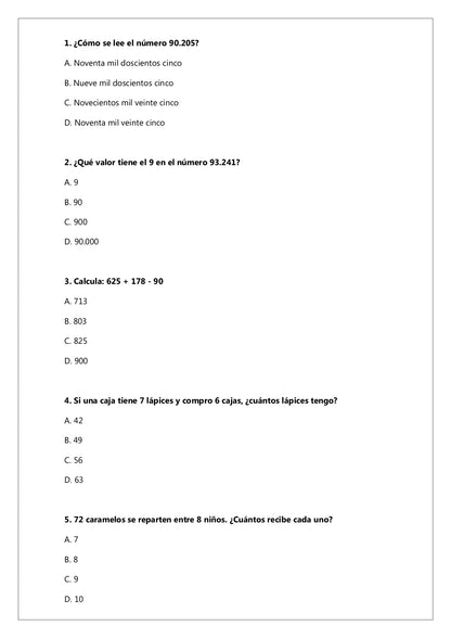 Ensayo SIMCE N°9 Matemática - 4° Básico