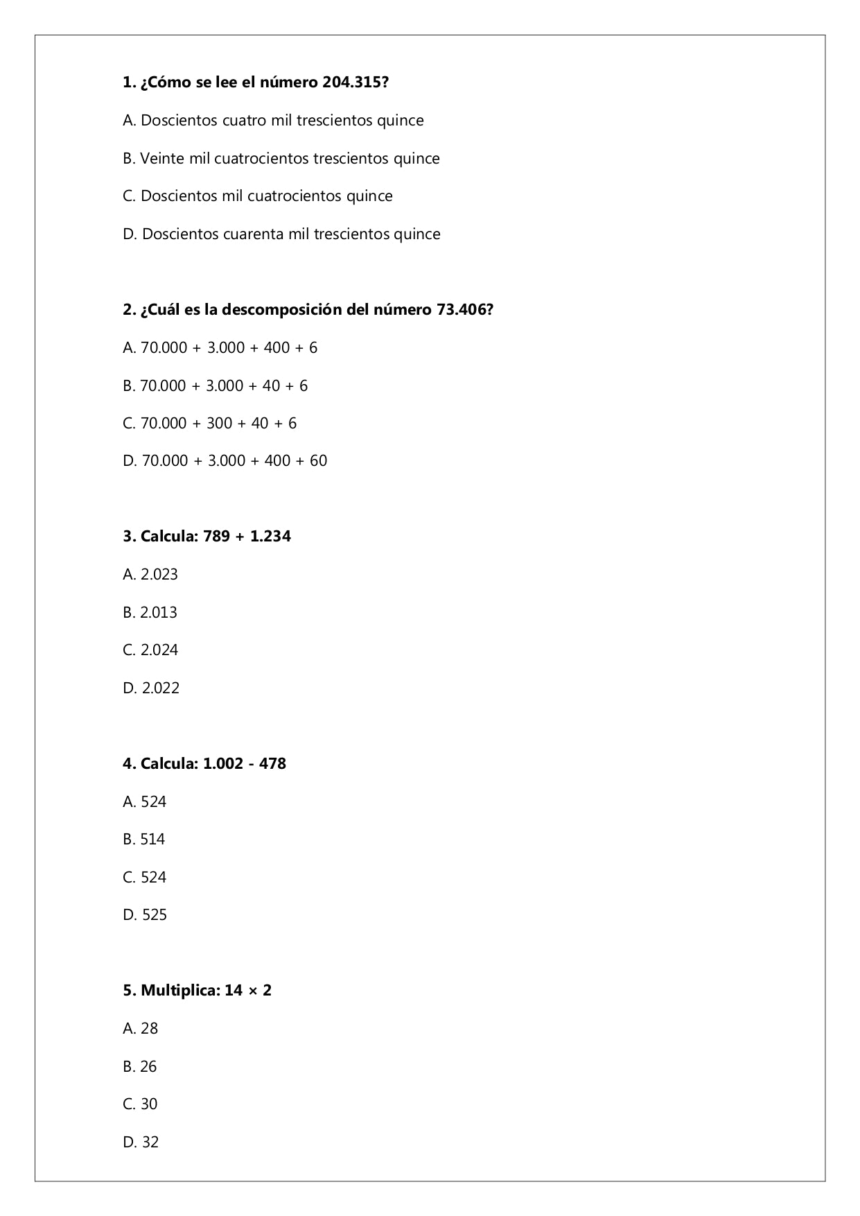 Ensayo SIMCE N°10 Matemática - 4° Básico