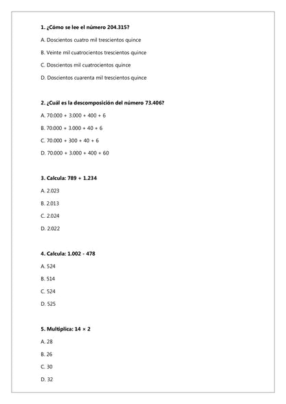 Ensayo SIMCE N°10 Matemática - 4° Básico