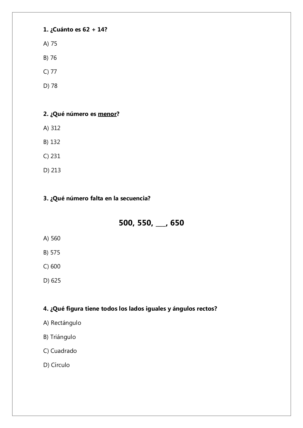 Ensayo SIMCE N°8 Matemática - 2° Básico