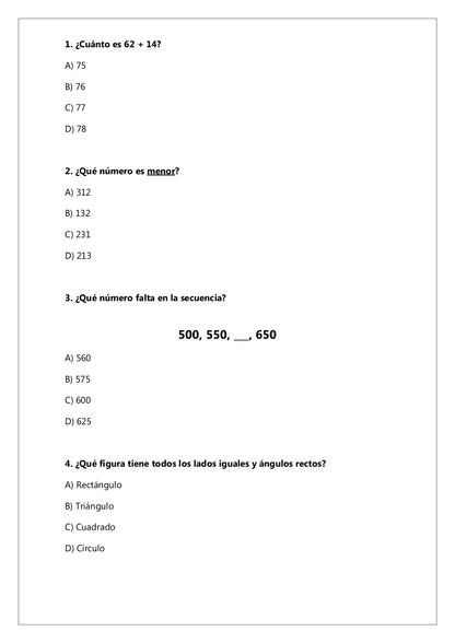Ensayo SIMCE N°8 Matemática - 2° Básico