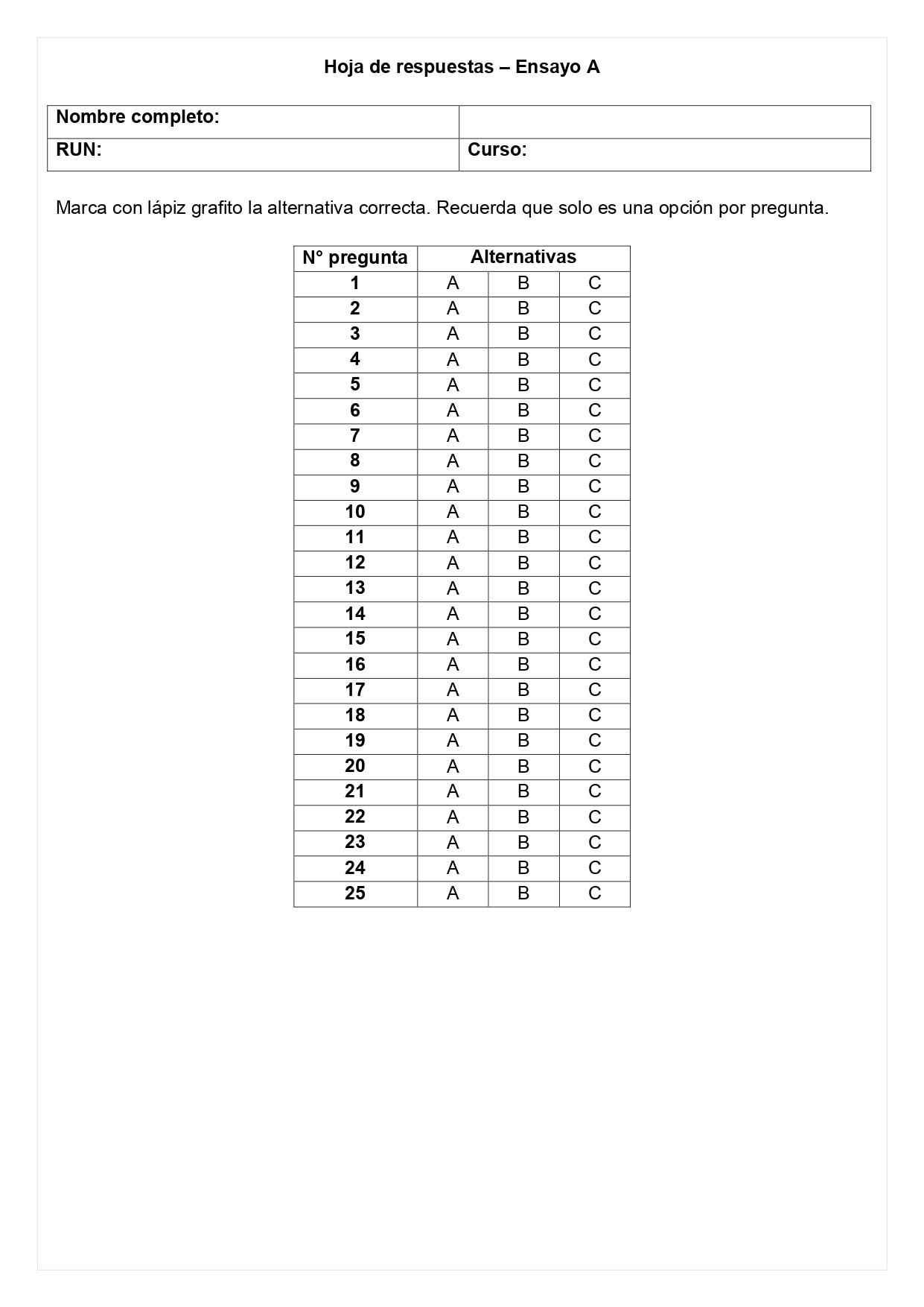 Ensayo SIMCE A - Ciencias 2° básico