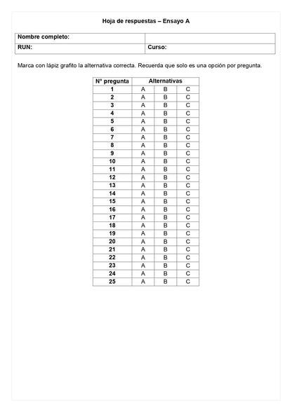 Ensayo SIMCE A - Ciencias 2° básico
