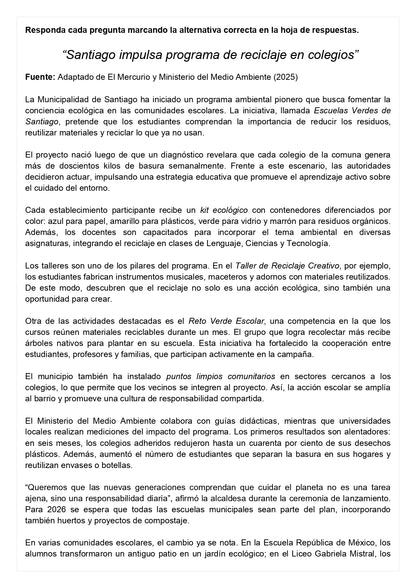 Ensayo SIMCE A - Lenguaje 8° básico