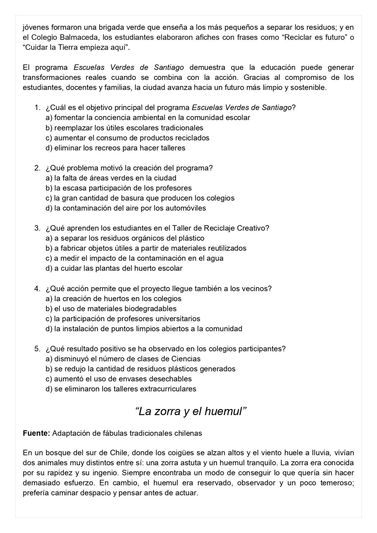 Ensayo SIMCE A - Lenguaje 8° básico