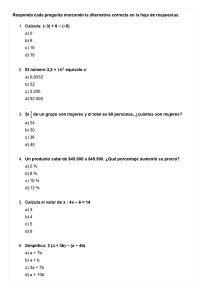 Ensayo SIMCE A - Matemática 8° básico