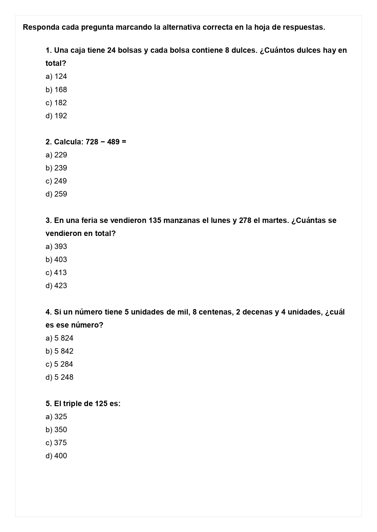 Ensayo SIMCE B - Matemática 4° básico