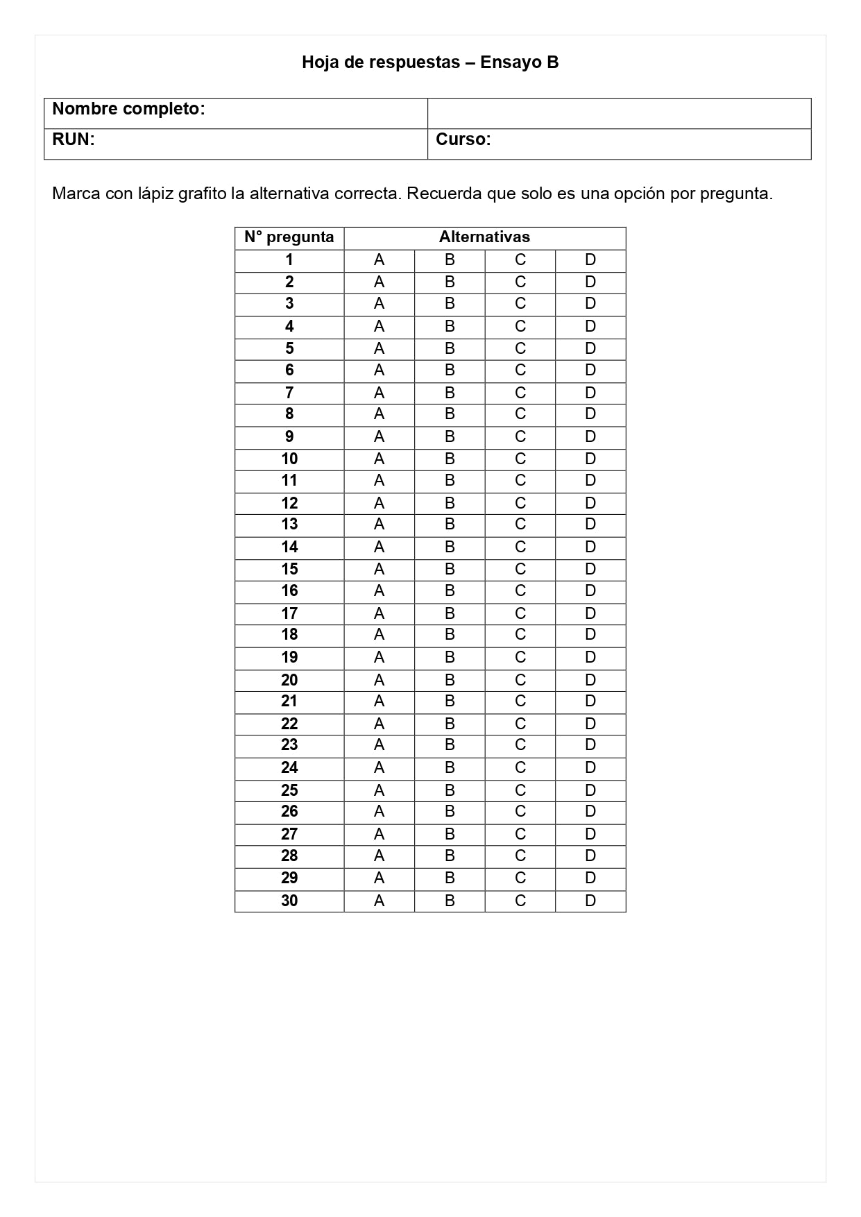 Ensayo SIMCE B - Matemática 4° básico