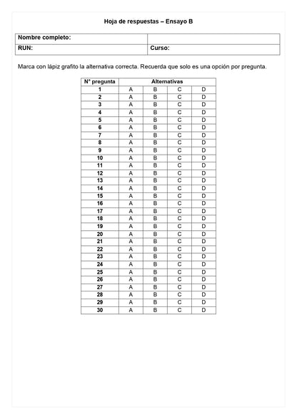 Ensayo SIMCE B - Matemática 4° básico