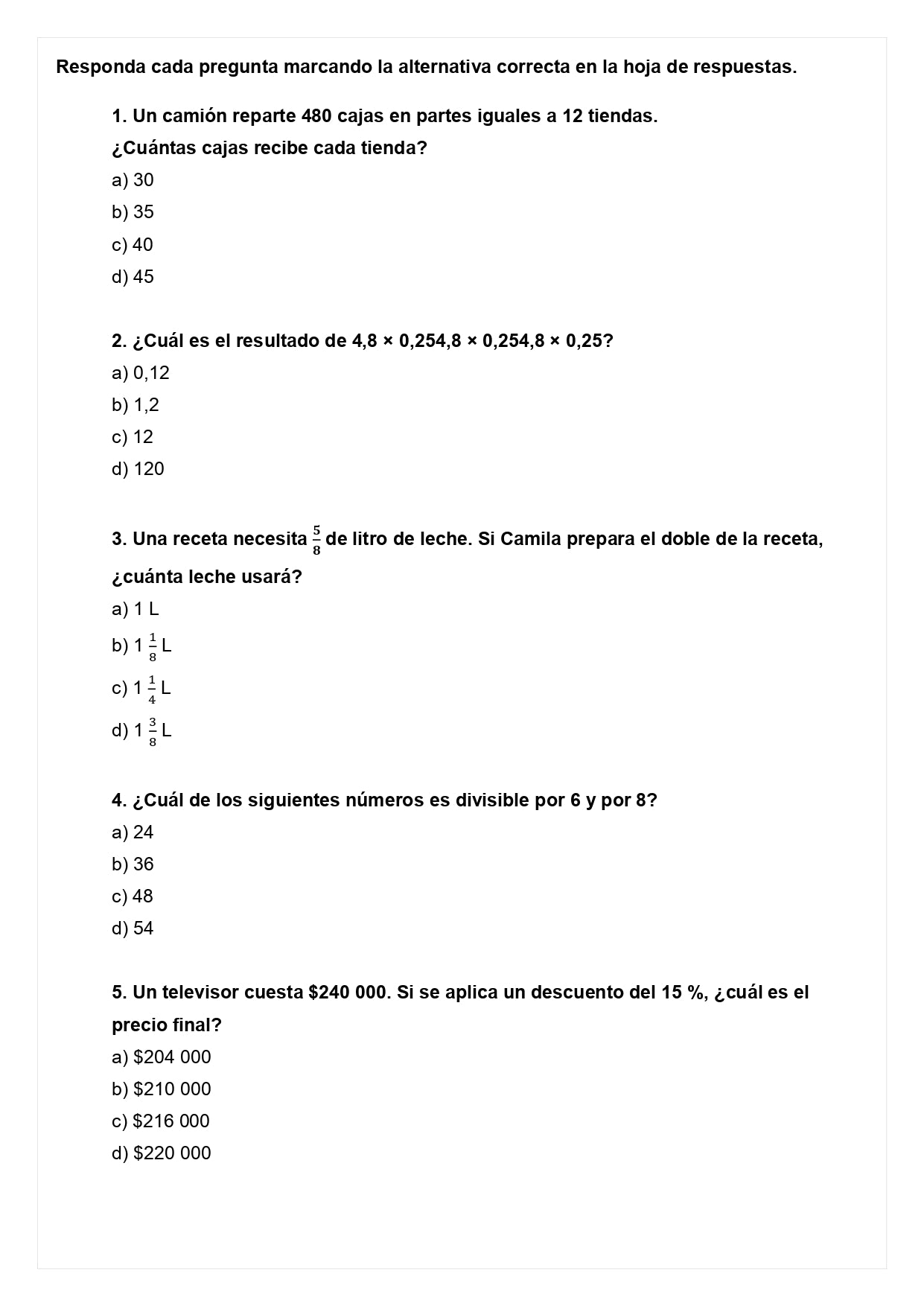 Ensayo SIMCE B - Matemática 6° básico