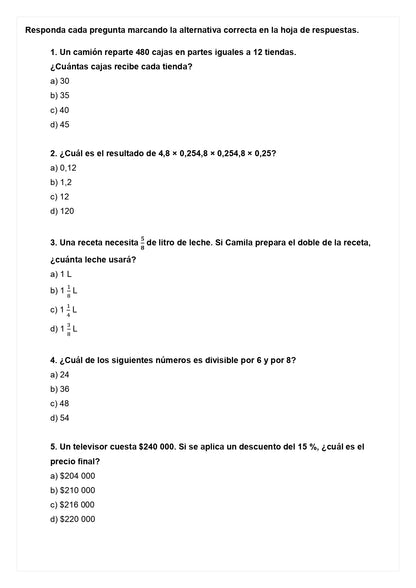 Ensayo SIMCE B - Matemática 6° básico
