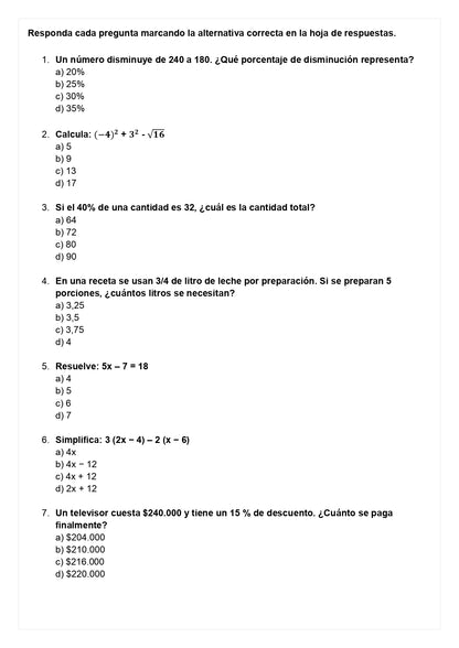Ensayo SIMCE B - Matemática 8° básico