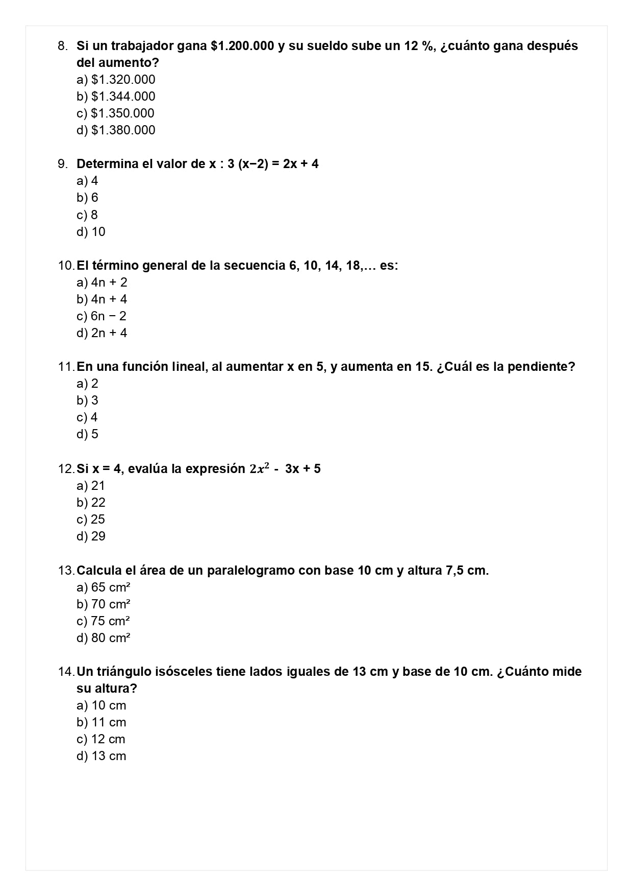 Ensayo SIMCE B - Matemática 8° básico