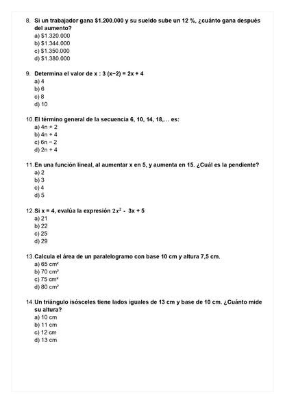 Ensayo SIMCE B - Matemática 8° básico