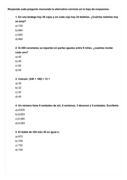 Ensayo SIMCE C - Matemática 4° básico