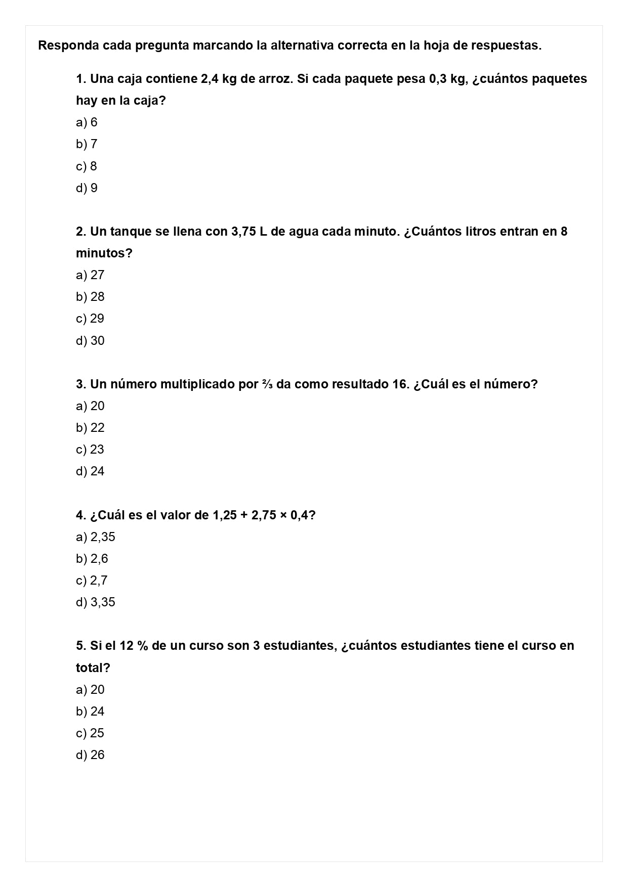 Ensayo SIMCE C - Matemática 6° básico