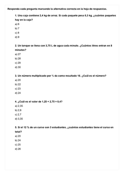 Ensayo SIMCE C - Matemática 6° básico