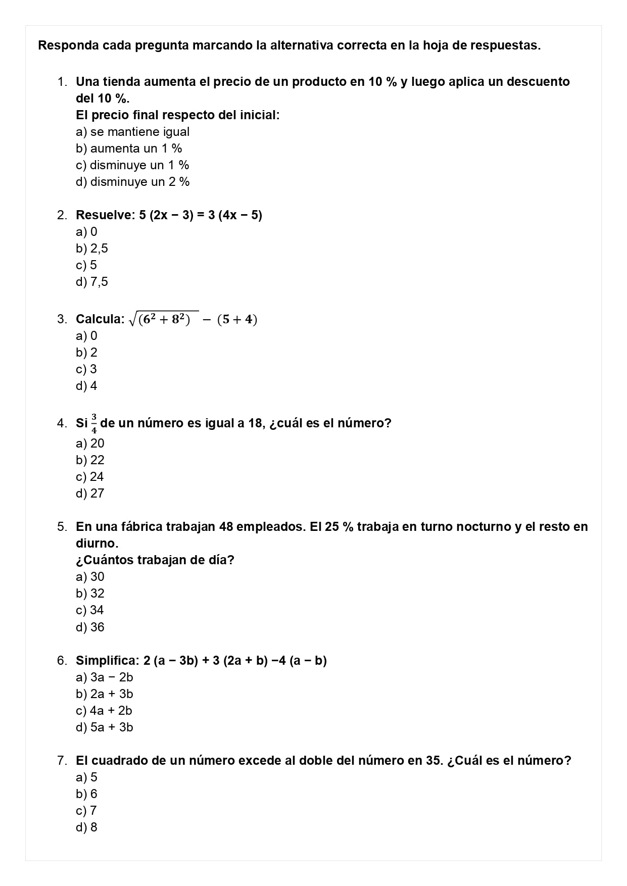 Ensayo SIMCE C - Matemática 8° básico