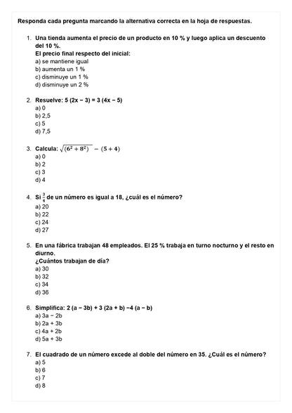 Ensayo SIMCE C - Matemática 8° básico