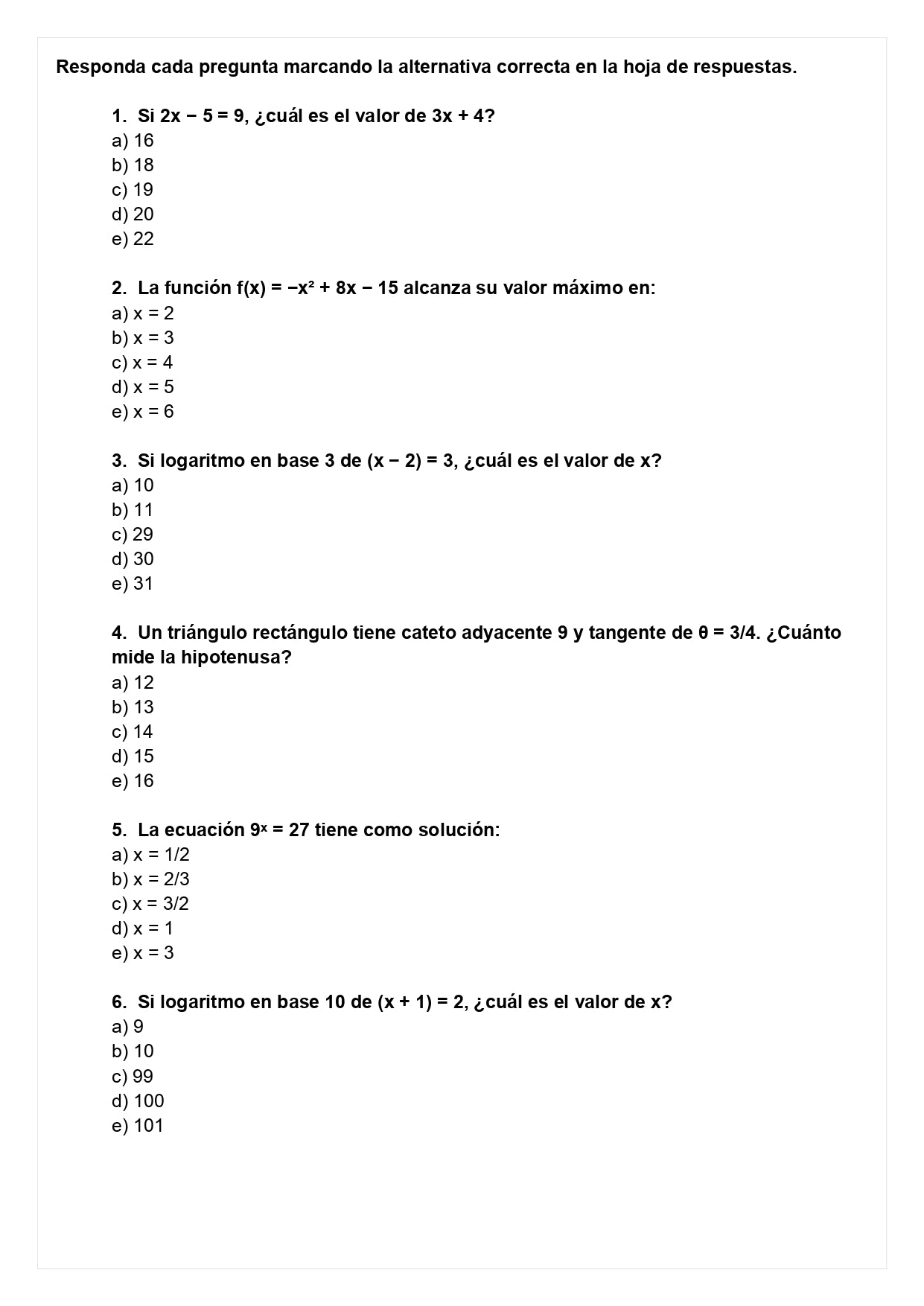 Ensayo SIMCE C - Matemática II medio