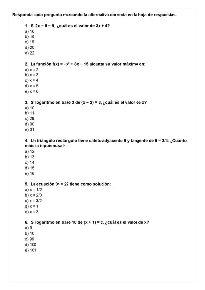 Ensayo SIMCE C - Matemática II medio