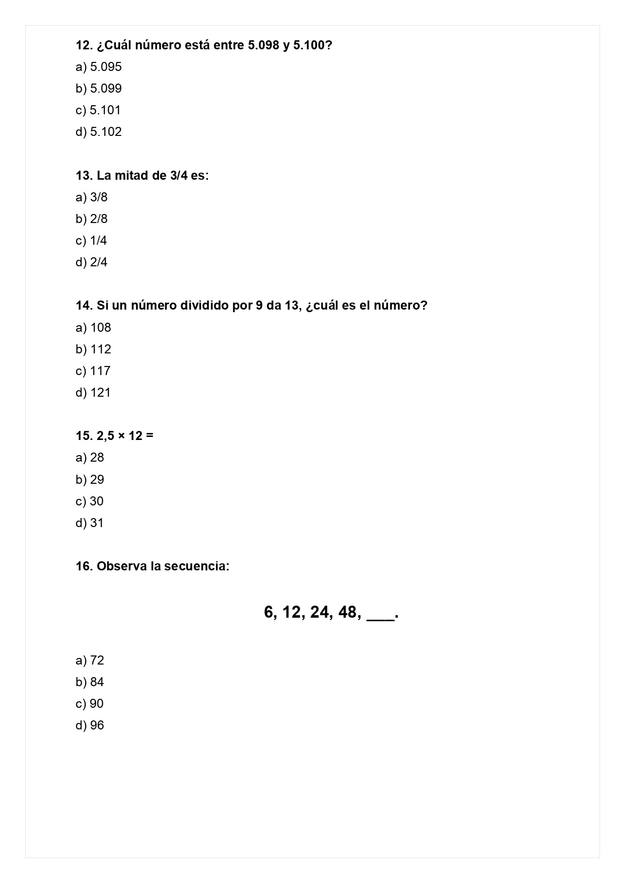 Ensayo SIMCE D - Matemática 4° básico