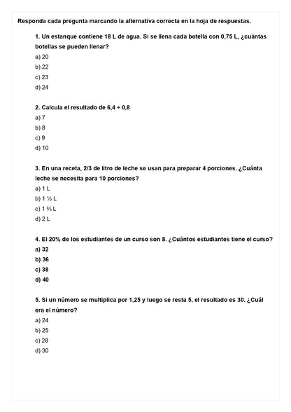 Ensayo SIMCE D - Matemática 6° básico