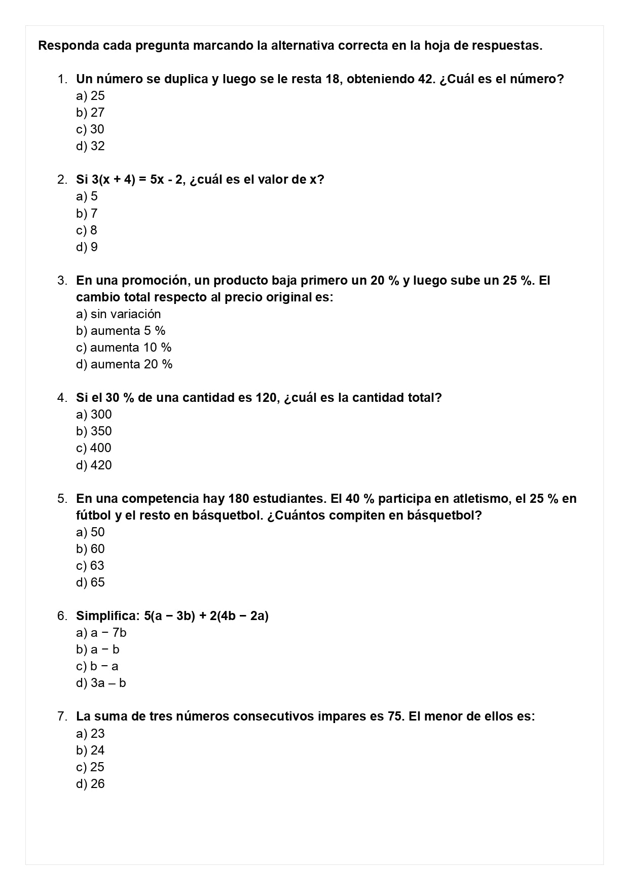 Ensayo SIMCE D - Matemática 8° básico