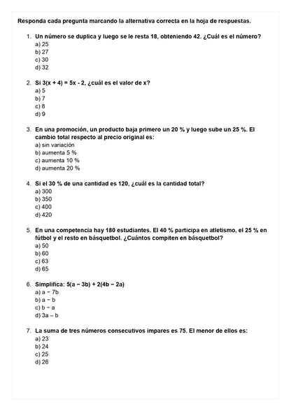 Ensayo SIMCE D - Matemática 8° básico