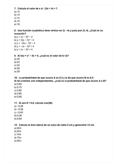 Ensayo SIMCE D - Matemática II medio
