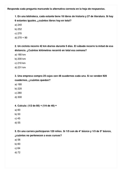 Ensayo SIMCE E - Matemática 4° básico