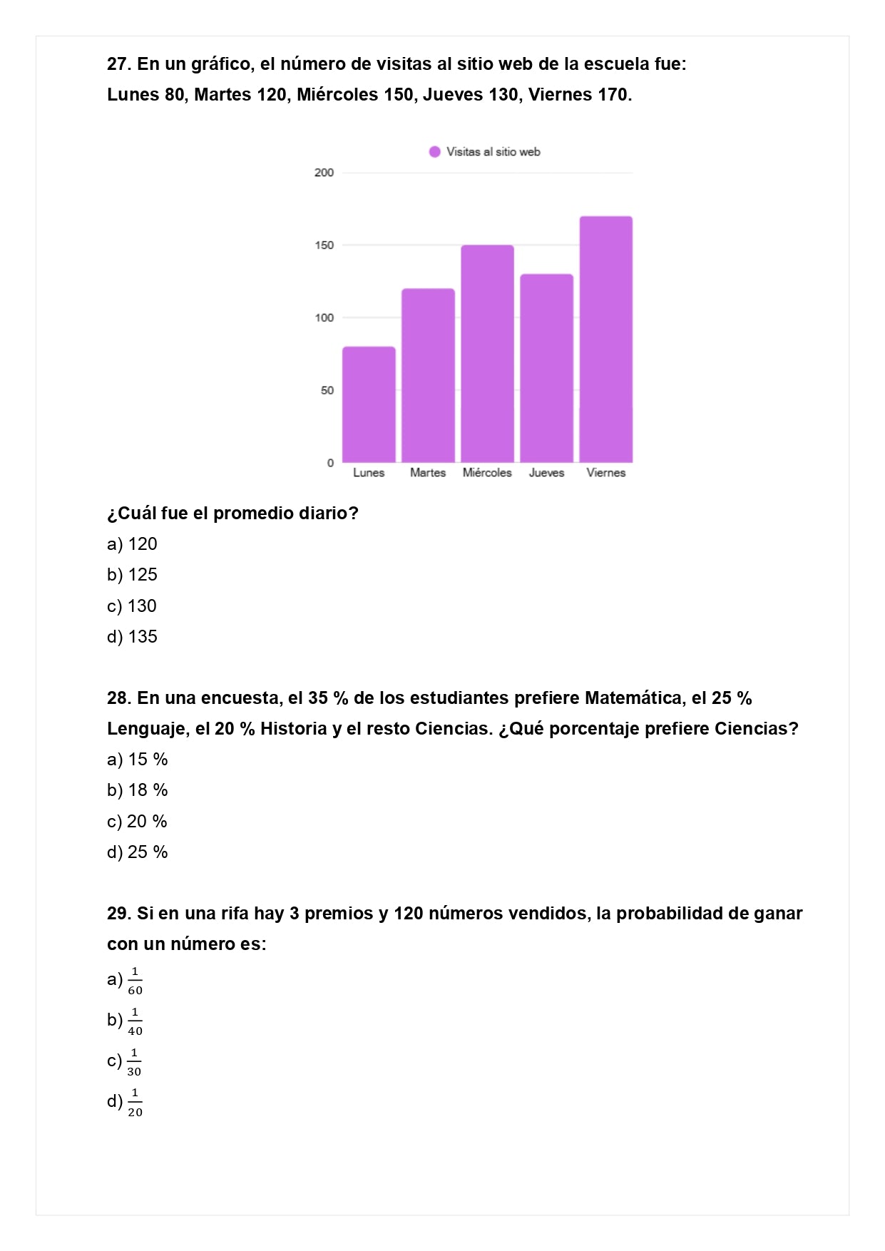 Ensayo SIMCE E - Matemática 4° básico