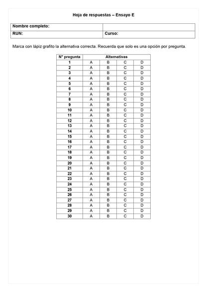 Ensayo SIMCE E - Matemática 4° básico