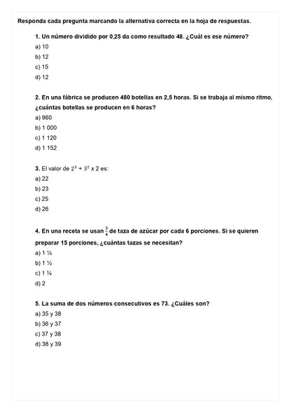 Ensayo SIMCE E - Matemática 6° básico