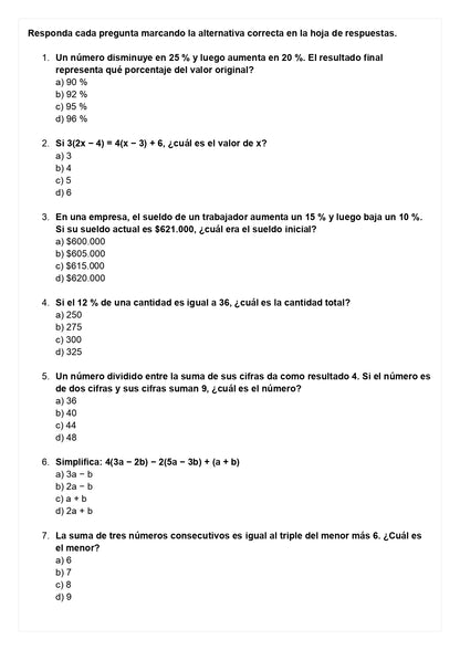 Ensayo SIMCE E - Matemática 8° básico
