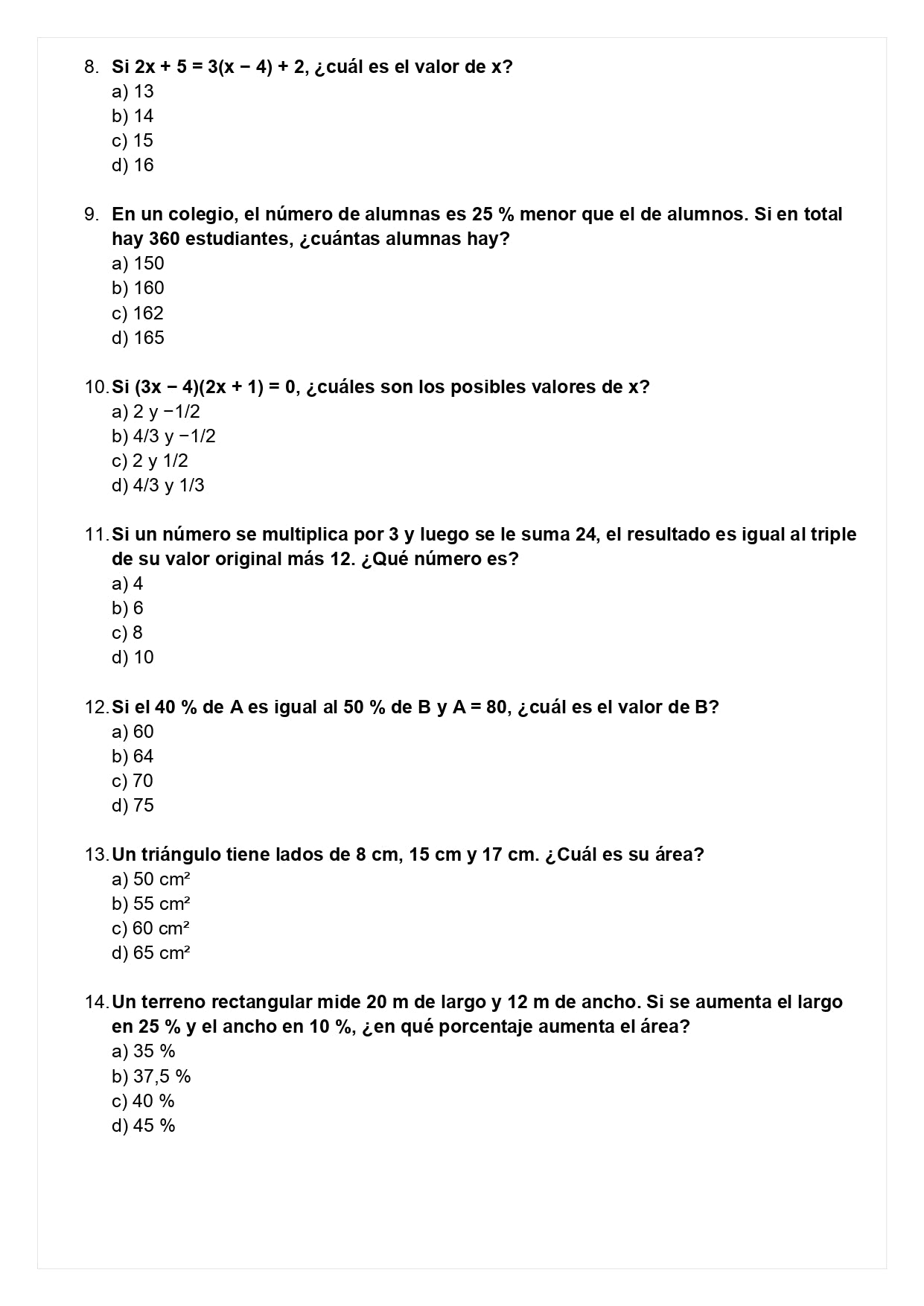 Ensayo SIMCE E - Matemática 8° básico