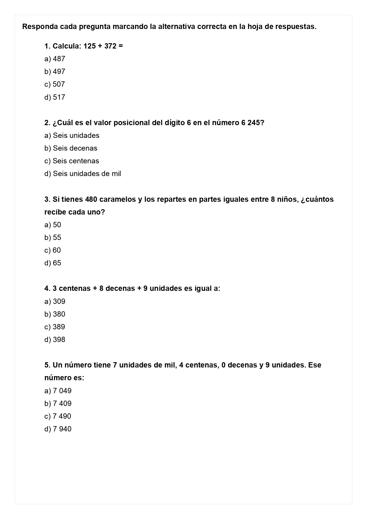 Ensayo SIMCE A - Matemática 4° básico