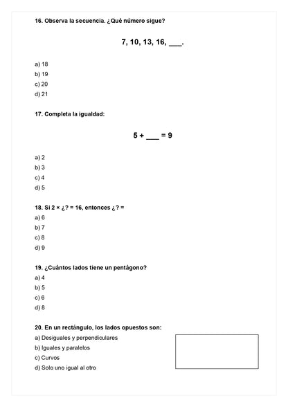 Ensayo SIMCE A - Matemática 4° básico