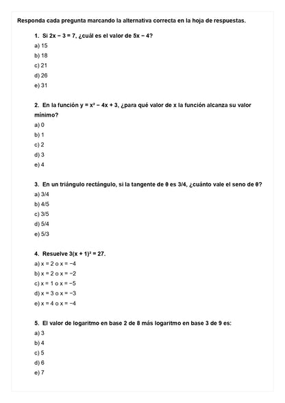 Ensayo SIMCE A - Matemática II medio