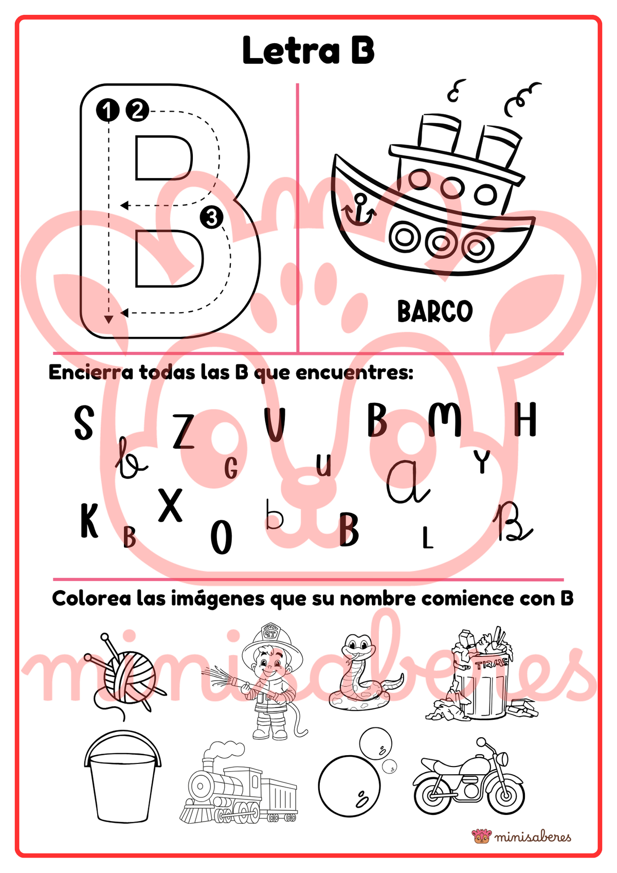 Letra Basic Ficha de trabajo: Letra B | Lenguaje - 1° básico – Minisaberes