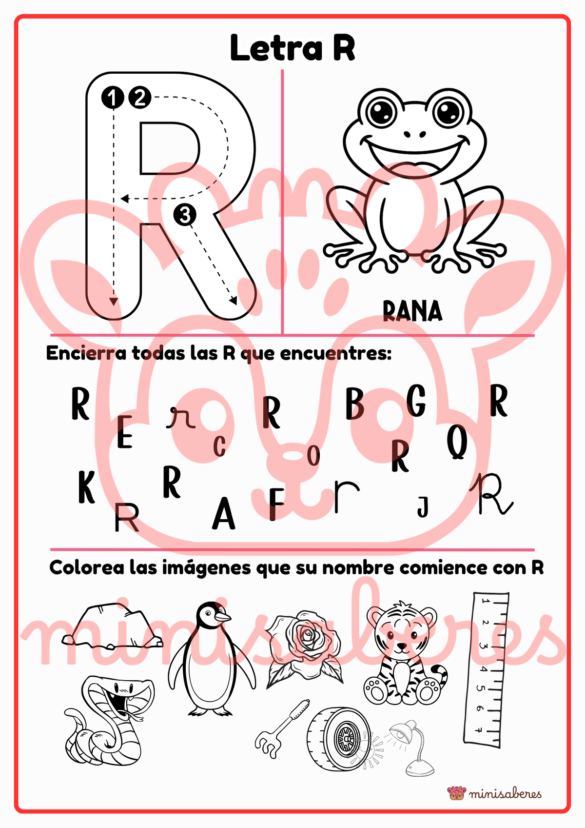 Ficha Letra R.pdf Ficha de trabajo: Letra R | Lenguaje - 1° básico – Minisaberes