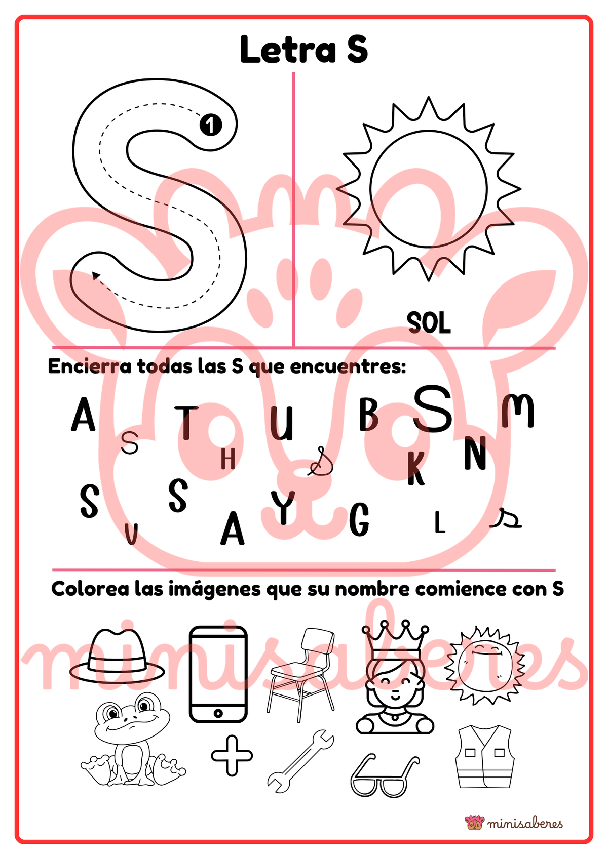 Ficha de trabajo: Letra S | Lenguaje - 1° básico – Minisaberes