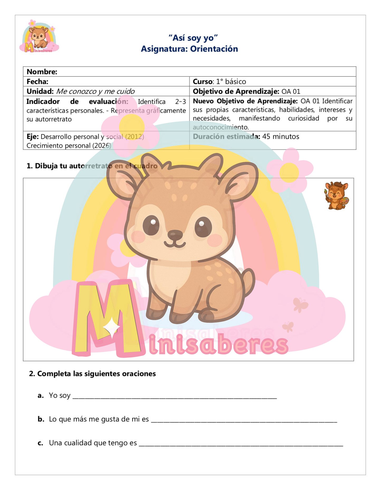 Guía N1 "Así soy yo" – Orientación 1° básico
