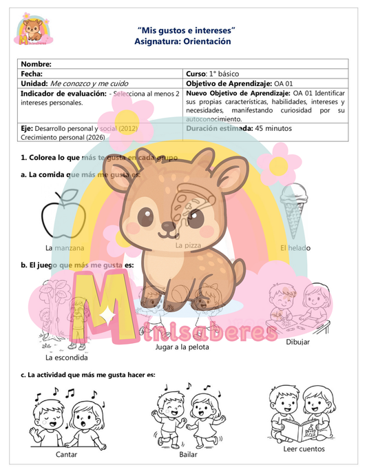 Guía N2 "Mis gustos e intereses" – Orientación 1° básico